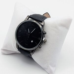 Geneva Black Dial Leather Watch